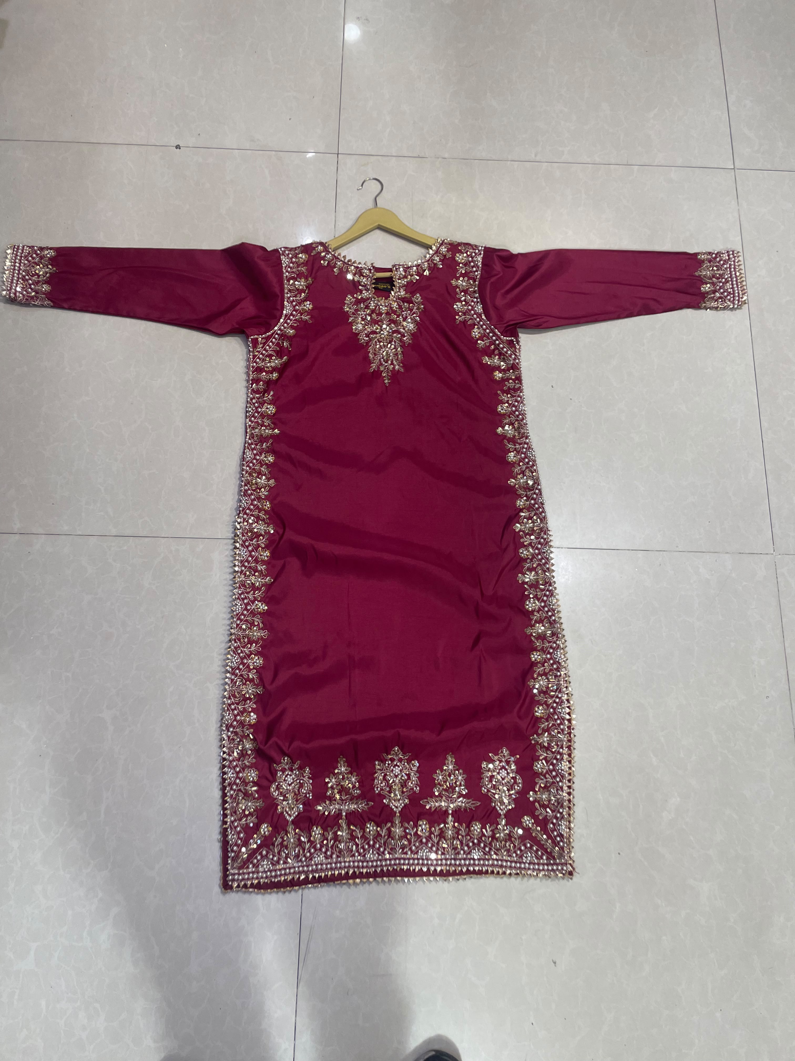 Ruby Crimson Kataan Silk  Stitched Dress – 3 Piece