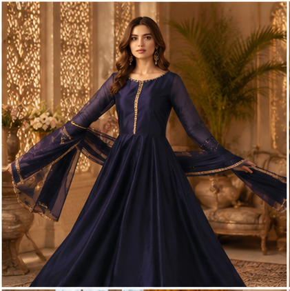 Royal Purple Kataan Silk Maxi Style - Full Flared Cut