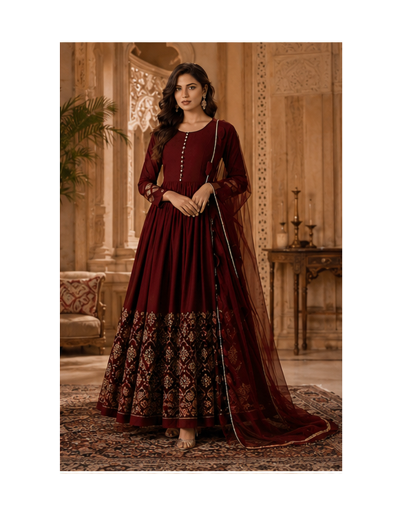 Royal Burgundy Kataan Silk Flared Maxi